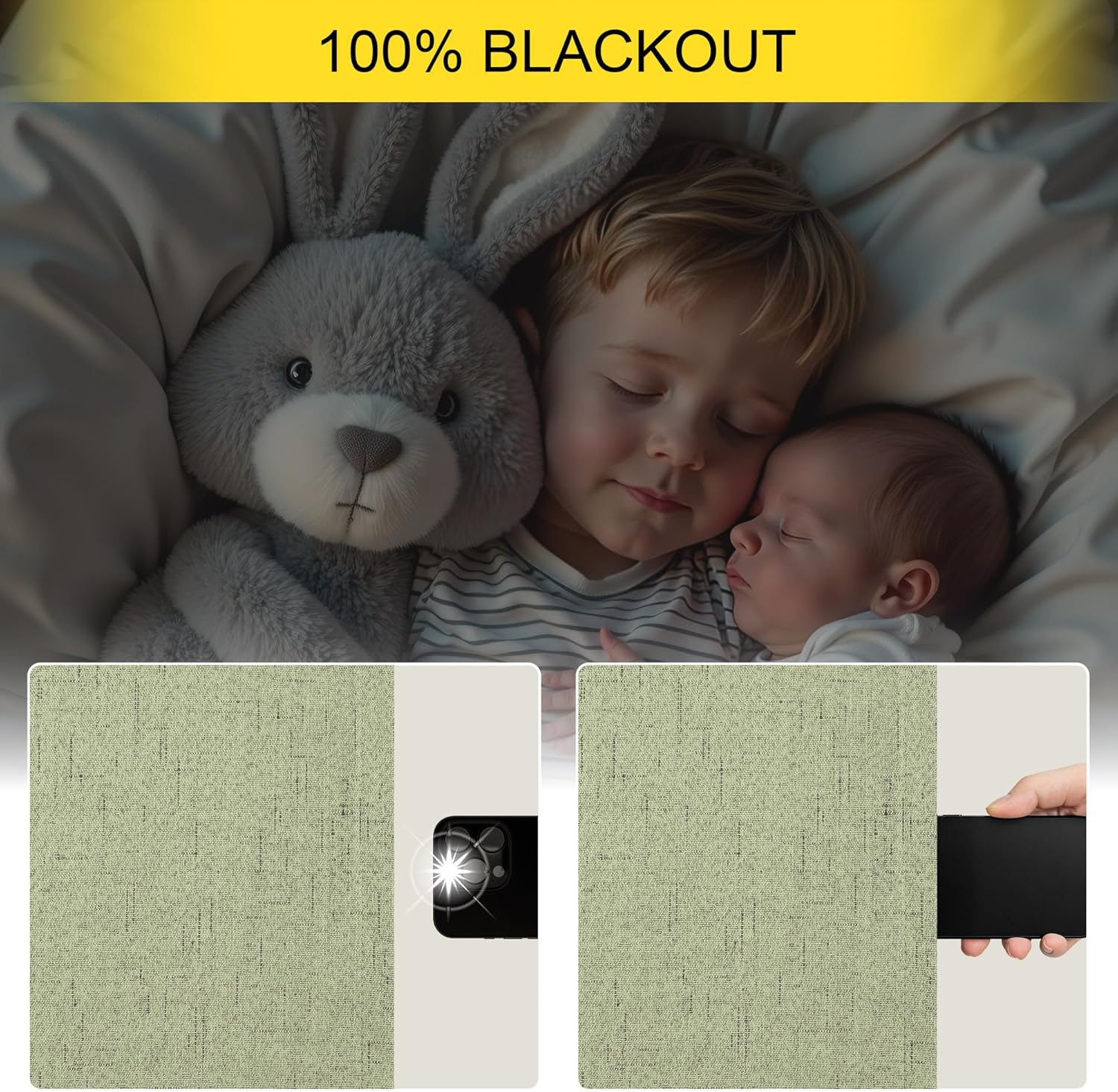 Pitalk Light Sage Green Back Tab Blackout Curtains for Boys Room Girls 72 Inch Length 2 Panel Cotton Linen Look Window Treatments Thick Sou…
