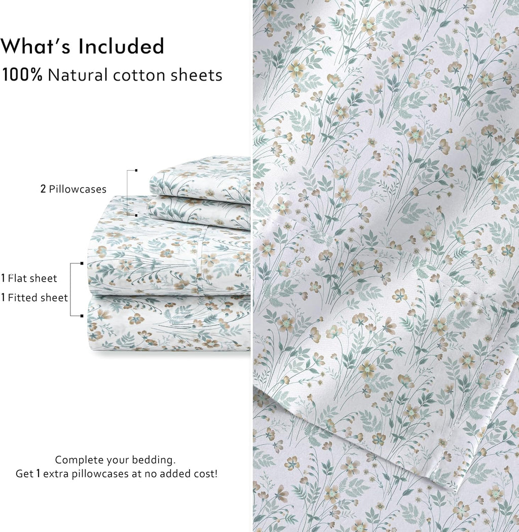 Ruvanti 100% Cotton Percale Sheets Twin XL Size 4 Piece Set, Cooling Bed Sheets for Hot Sleepers, Deep Pocket 16”, Breathable Lightweight &…