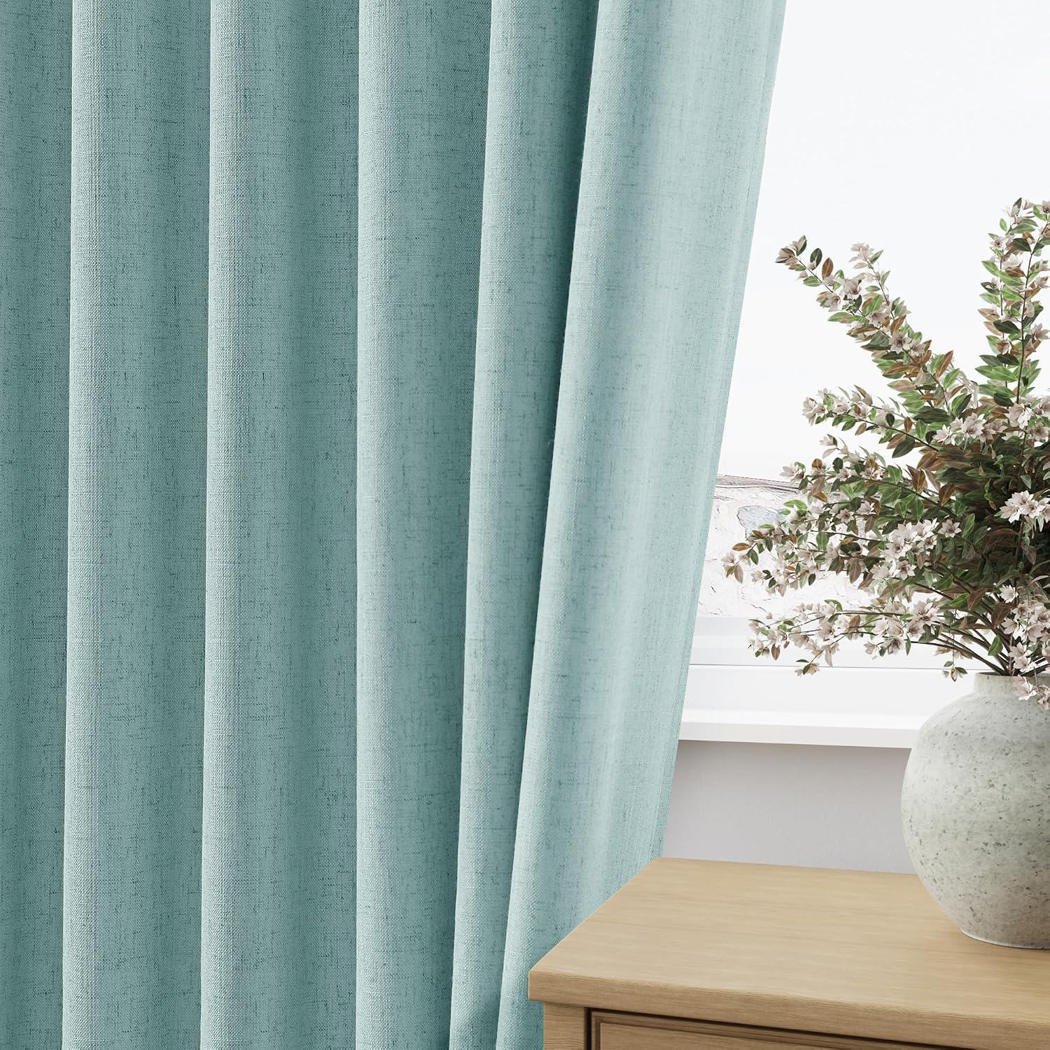 Guken 100% Blackout Linen Curtains 90 Inch Length 2 Panels Set for Living Room Bedroom Back Tab Thermal Insulated Black Out Linen Drapes Ro…