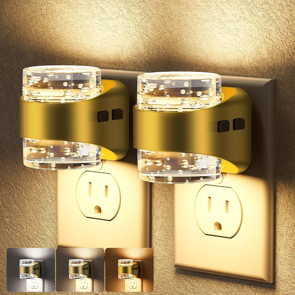 Briignite Night Light 2 Pack, Dimmable Night Lights Plug Into Wall with Bubble Design 3000K/4000K/5000K & 3 Brightness Levels for Baby…
