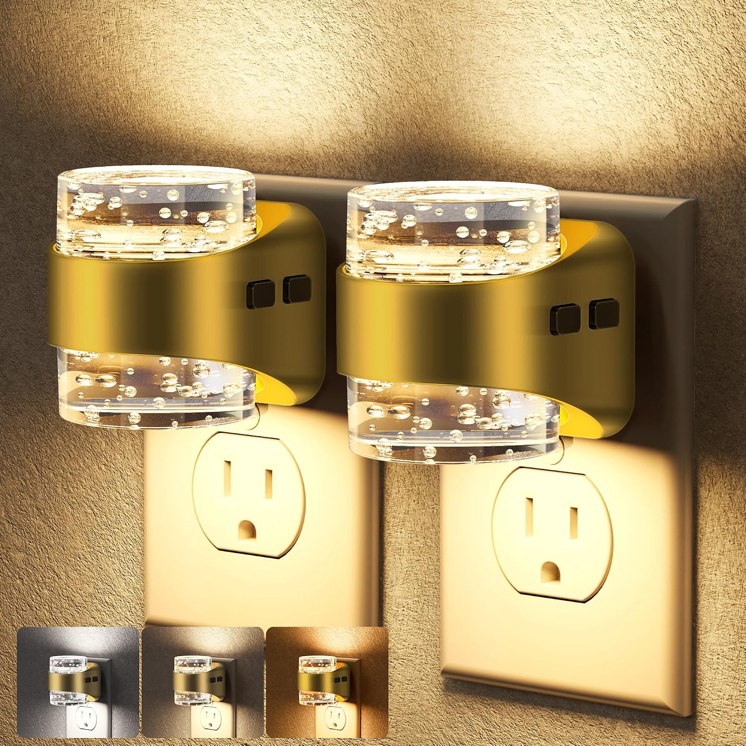 Briignite Night Light 2 Pack, Dimmable Night Lights Plug Into Wall with Bubble Design 3000K/4000K/5000K & 3 Brightness Levels for Baby…