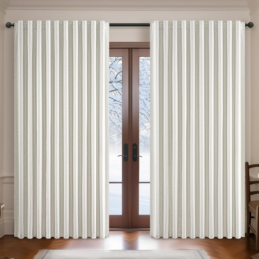 Qjmydeco Birch Blackout Curtains 60 Inches Extra Wide Cute Linen 84 Inch Length for Nursery, Boho Pleated Bedroom Cream Beige Large Window T…