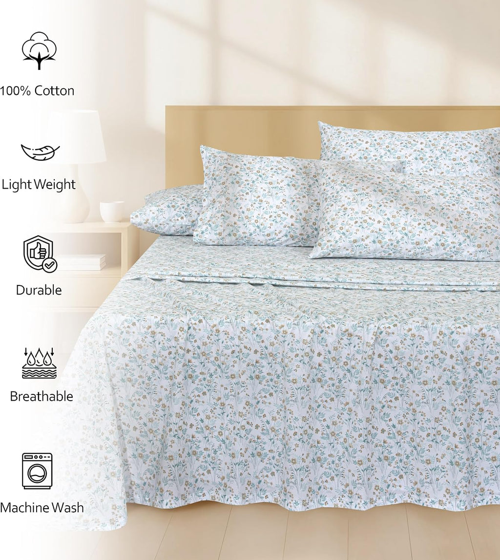 Ruvanti 100% Cotton Percale Sheets Full Size 6 Piece Set, Cooling Bed Sheets for Hot Sleepers, Deep Pocket 16”, Breathable Lightweight & Du…