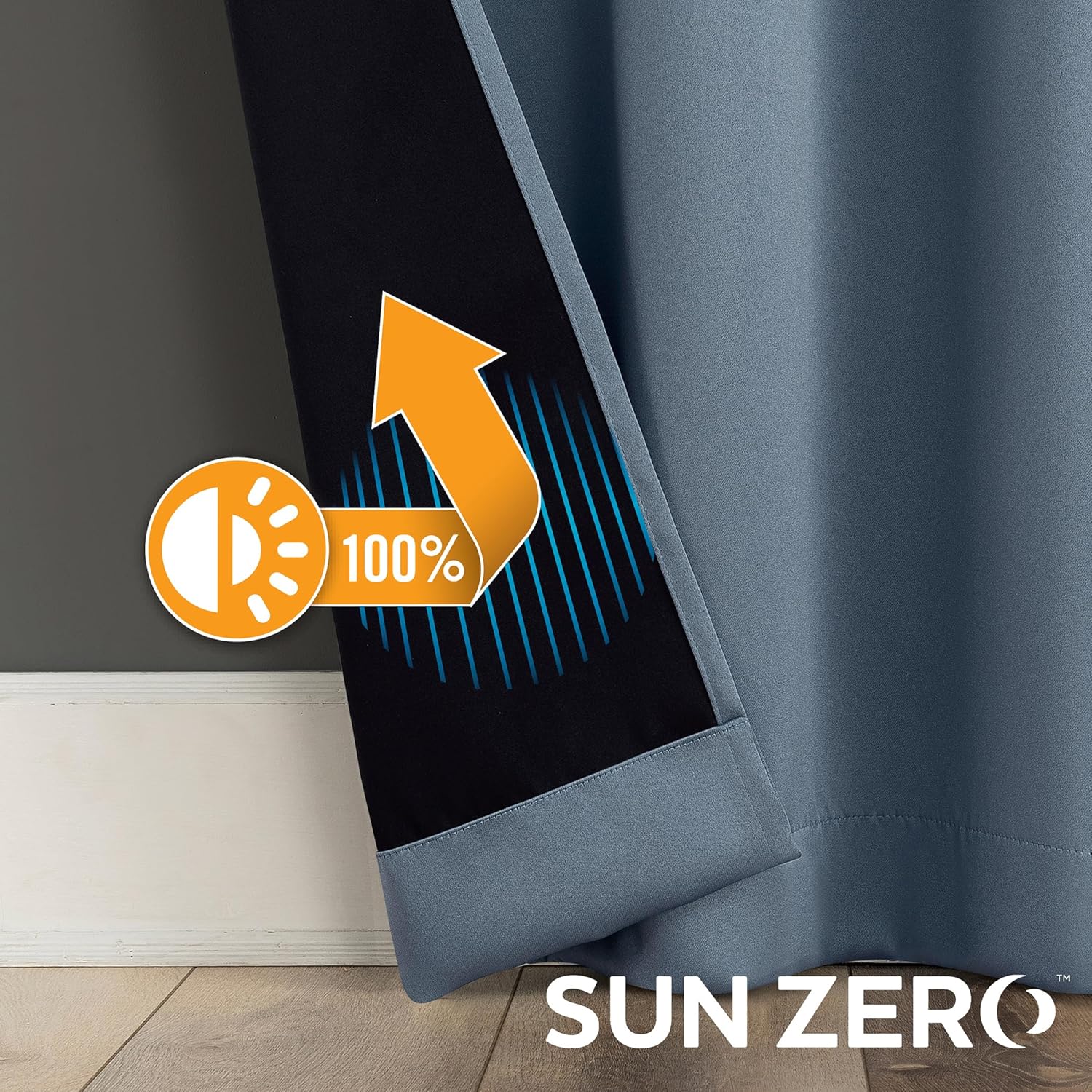 Sun Zero Nordic 2-Pack Theater Grade Noise Reducing Extreme 100% Blackout Grommet Curtain Panel Pair, 52" x 96", Denim Blue