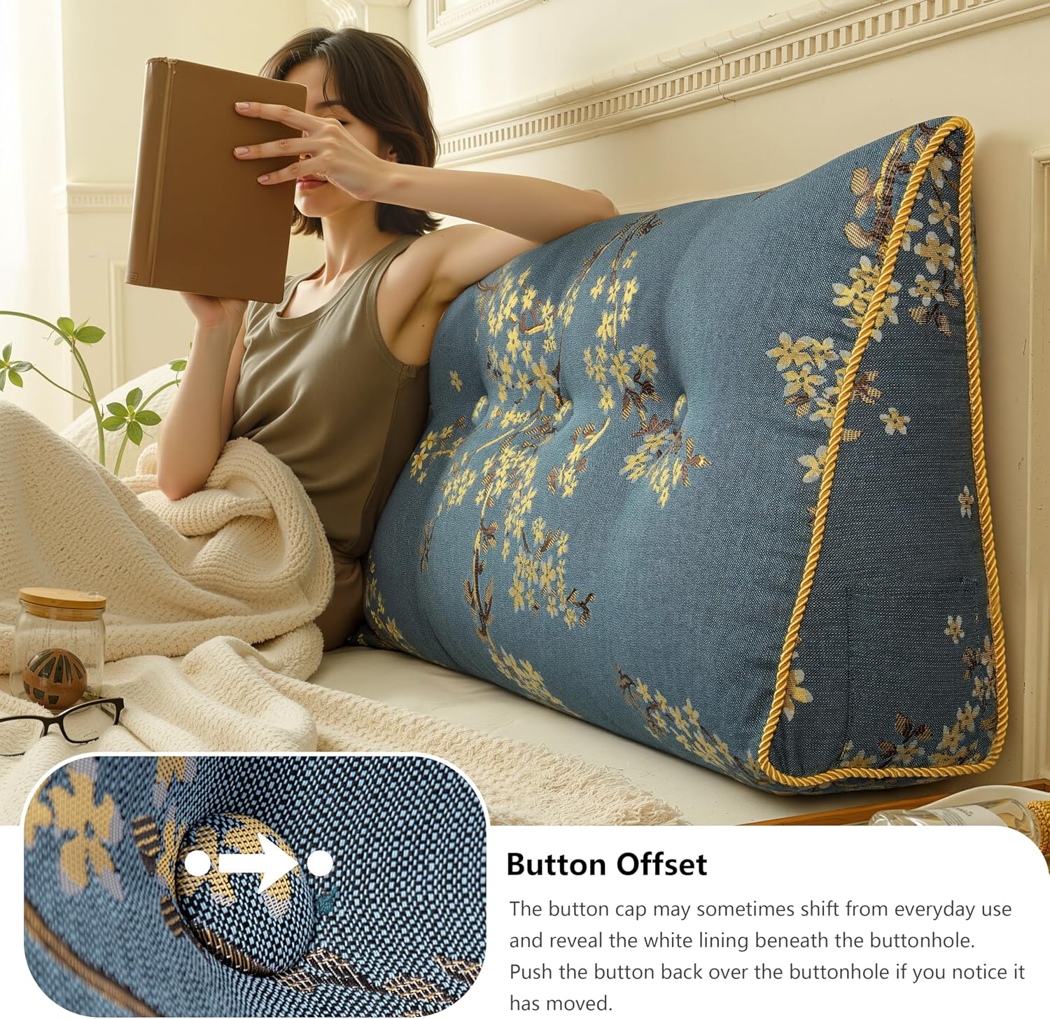 WOWMAX Headboard Pillow – King Size Reading Wedge Backrest for Bed, Handmade Firm Support Bolster Cushion with Removable Cover, Premium…