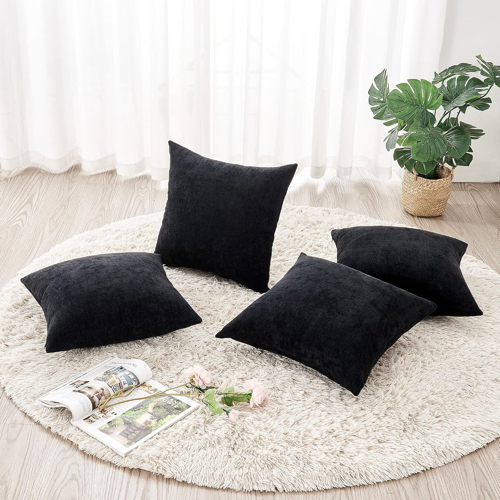 Gawamay Decorative Square Throw Pillow Covers 18"x18" Inch Set of 4, Super Soft Chenille Pillows Farmhouse Fall Pillowcase for Living Room…
