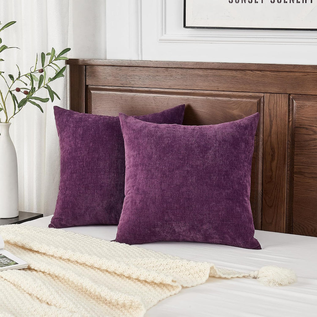 Gawamay Decorative Square Throw Pillow Covers 22x22 Inch Set of 2, Super Soft Chenille Pillows Farmhouse Fall Pillowcase for Living Room Be…