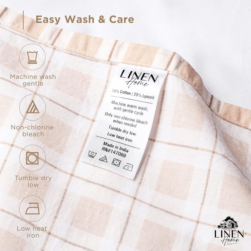 Linen Home Cotton Lyocell Blend Percale Sheet Set King Size - 4 Piece Deep Pocket Bedding, Pre-Washed & Shrunk, Crisp Cooling Fabric…