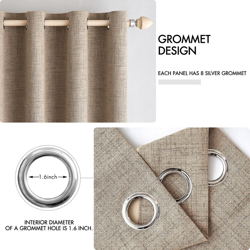 Miulee 100% Blackout Linen Textured Curtains for Bedroom Solid Thermal Insulated Copper Brown Grommet Room Darkening Curtains & Drapes Luxu…