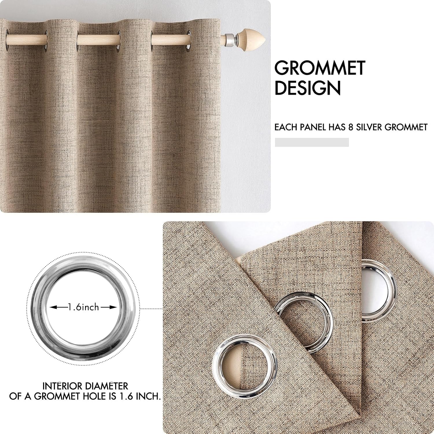 Miulee 100% Blackout Linen Textured Curtains for Bedroom Solid Thermal Insulated Copper Brown Grommet Room Darkening Curtains & Drapes Luxu…