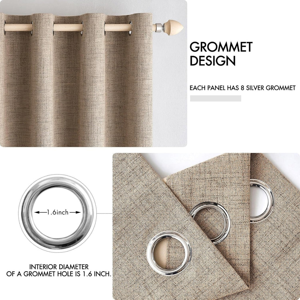 Miulee 100% Blackout Linen Textured Curtains for Bedroom Solid Thermal Insulated Copper Brown Grommet Room Darkening Curtains & Drapes Luxu…