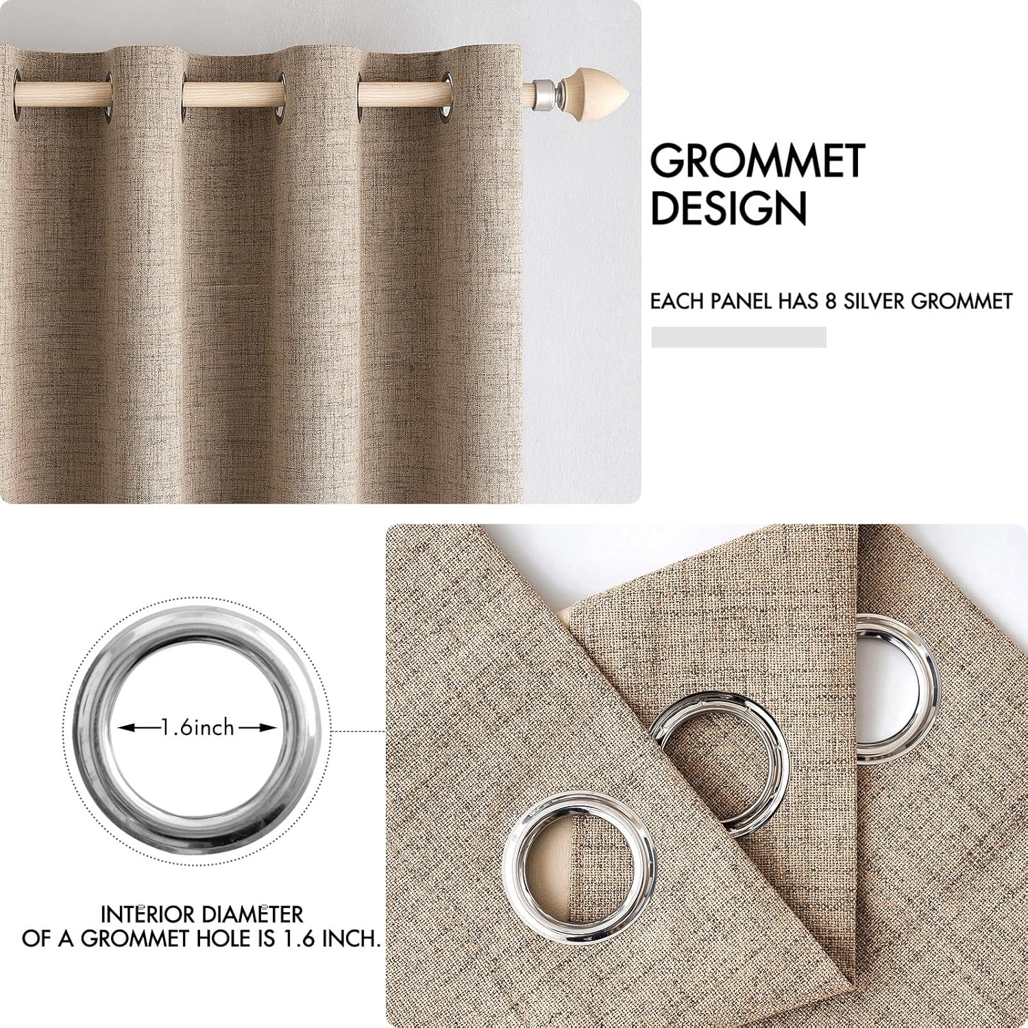 Miulee 100% Blackout Linen Textured Curtains for Bedroom Solid Thermal Insulated Copper Brown Grommet Room Darkening Curtains & Drapes Luxu…