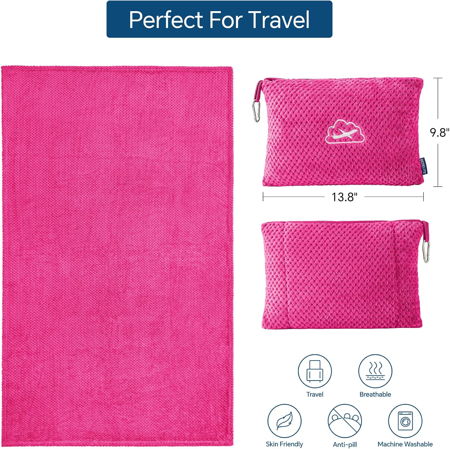 Bedelite Travel Blanket with Bag, Ultra-Soft Jacquard Fleece Blanket with Luggage Sleeve & Backpack Clip, Airplane Blanket Travel Essential…