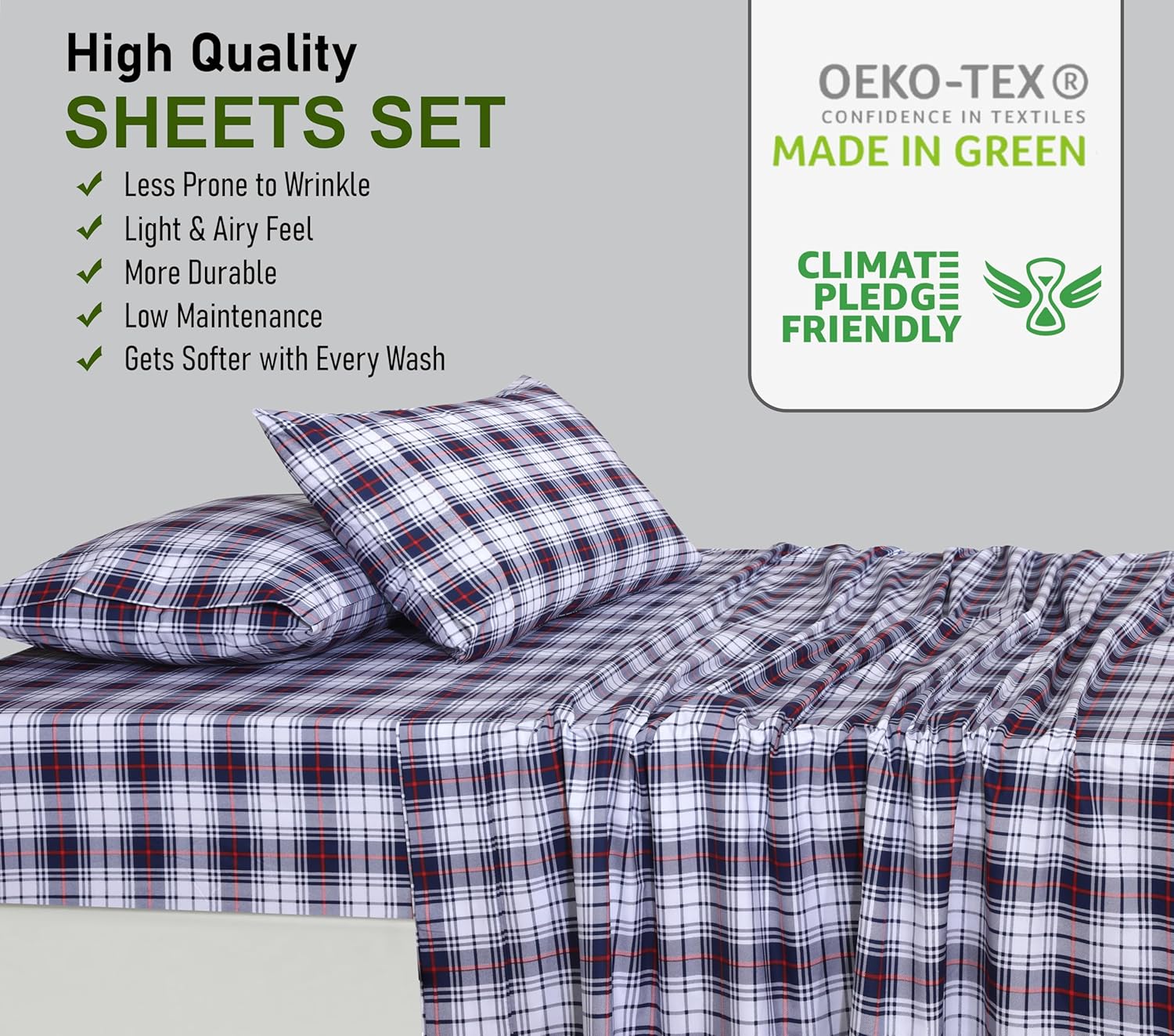 Ruvanti 100% Cotton Percale Sheets King Size – Crisp Cooling Bed Sheets for Hot Sleepers, Deep Pocket 16”, Soft Breathable & Durable Hotel-…