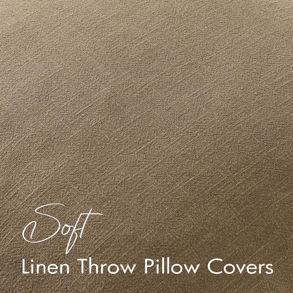 EMEMA Decorative Linen Throw Pillow Covers 18x18 Inch Curry Boho Farmhouse Neutral Couch Throw Pillows for Bed Pack of 2 Accent…