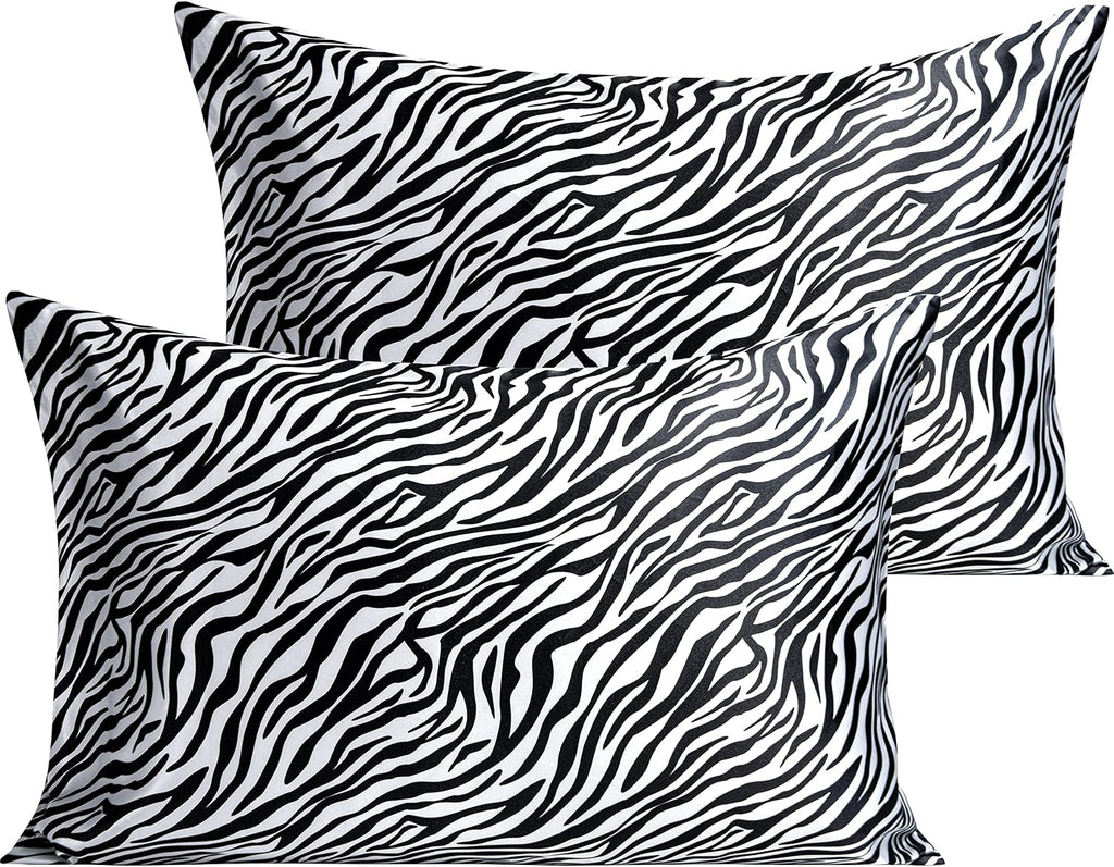 Ntbay 2 Pack Satin Queen Pillowcases for Hair and Skin, Luxurious and Silky Zebra Printed Pillow Cases with Envelope Closure, 20x30 Inches,…