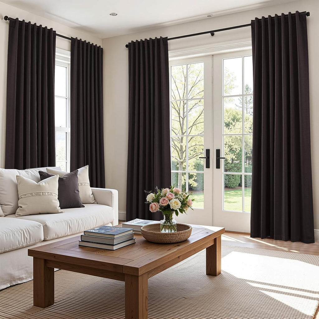 Guken 100% Blackout Curtains 108 Inch Length 2 Panels Set for Living Room Bedroom Back Tab Thermal Insulated Black Out Linen Drapes Room Da…