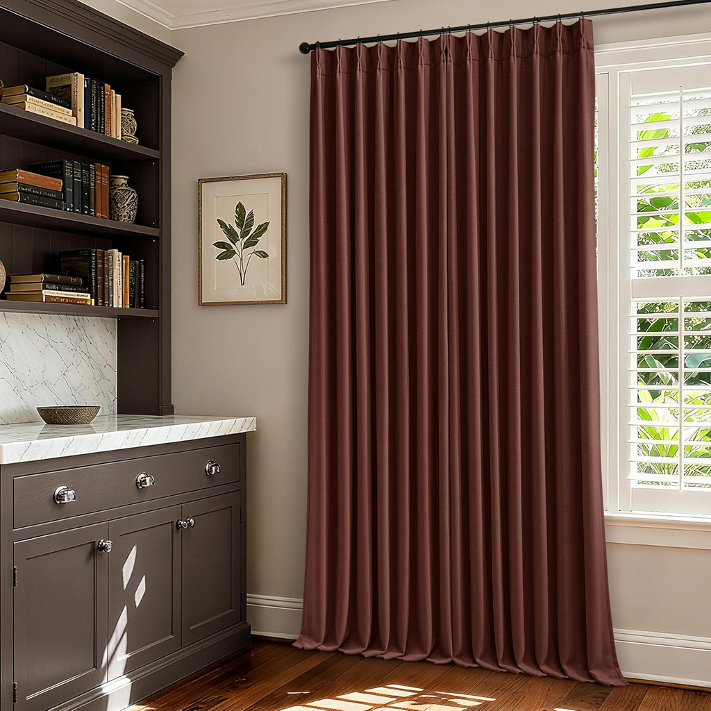 Twodrapes Brick Brown Pinch Pleated Blackout Linen Curtains 120 Inches Long for Living Room Bedroom 2 Panels Room Darkening Thermal Insulat…