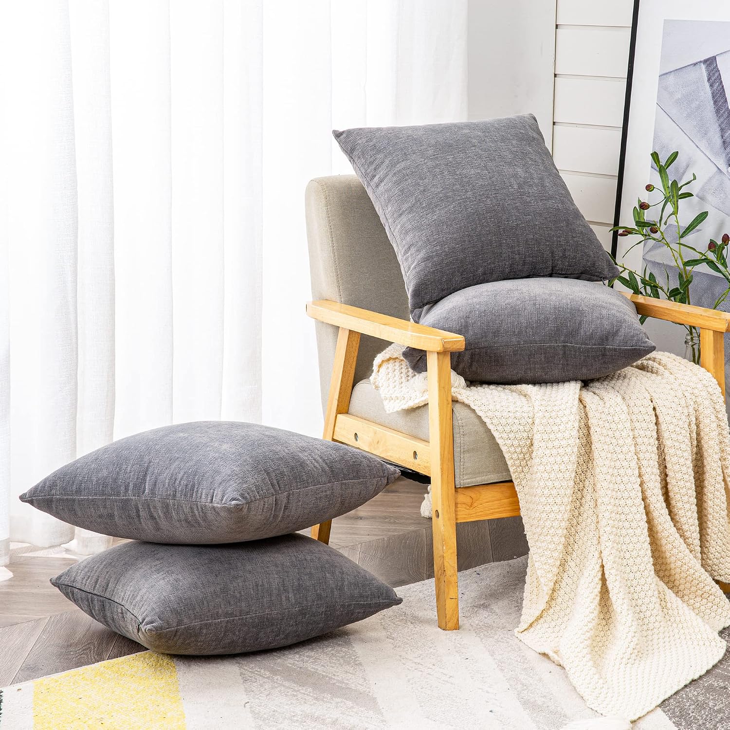 Gawamay Decorative Square Throw Pillow Covers 18"x18" Inch Set of 4, Super Soft Chenille Pillows Cover Fall Pillowcase for Living Room Bedr…