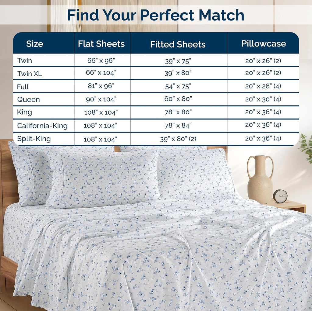 Casa Platino 100% Cotton Sheets California King Size Set - 6 Pieces (1 Flat, 1 Fitted, 4 Pillowcases) - Soft, Breathable & Cooling…