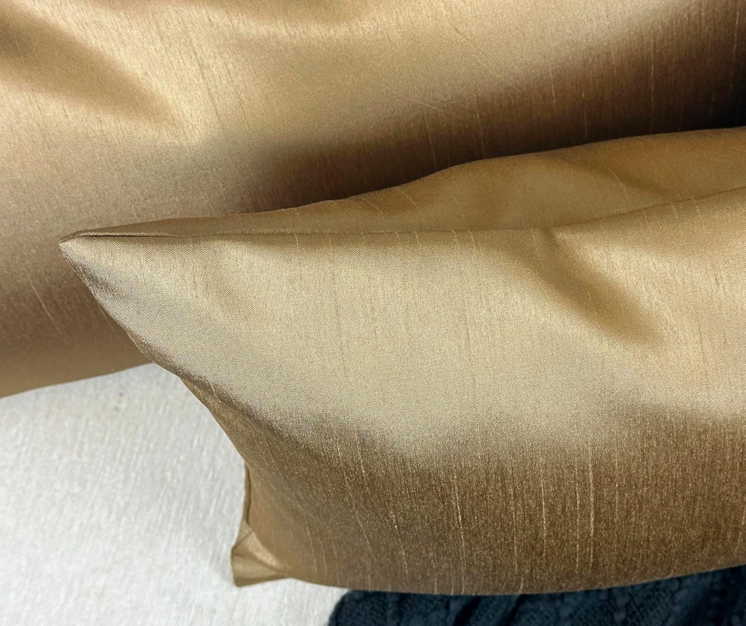 Aiking Home Collection 12x24 Inches Faux Silk Rectangular Throw Pillow Cover, Zipper Closure, Brass (Set of 2)