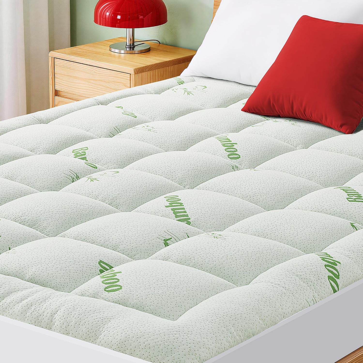 Grusign Mattress Pad California King Size, Cooling Pillow Top Mattress Topper, Ultra Soft Viscose Made from Bamboo, Breathable for Hot Slee…