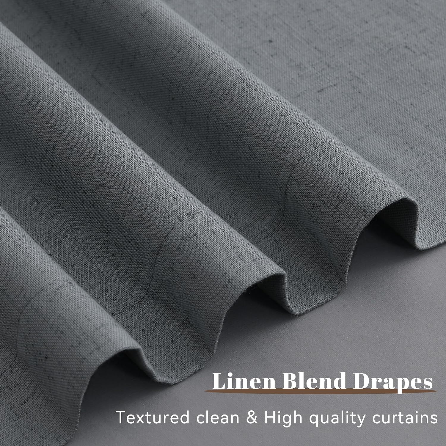 Guken Grey Linen 100% Blackout Curtains for Bedroom 96 Inches Long 2 Panels Set Back Tab Textured Modern Black Out Light Blocking Privacy C…