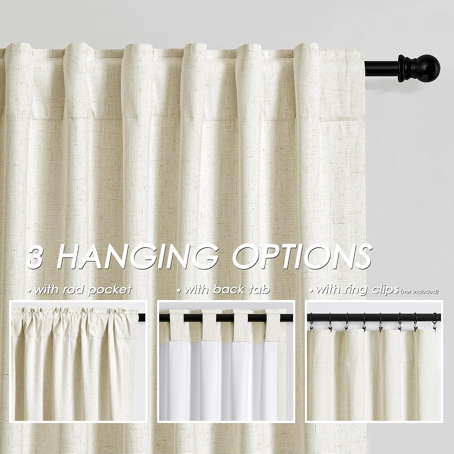 Nanspring Warm Beige 100% Blackout Linen Curtains 84 Inch Length 2 Panels Set for Bedroom Back Tab Modern Farmhouse Decor Black Out Curtain…