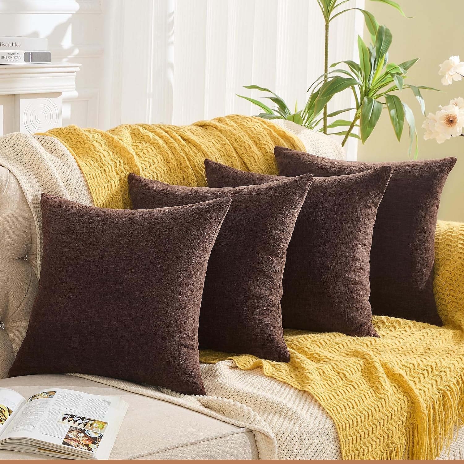 Gawamay Decorative Square Throw Pillow Covers 18x18 Inch Set of 4, Super Soft Chenille Pillows Cover Fall Pillowcase for Living Room Bedroo…