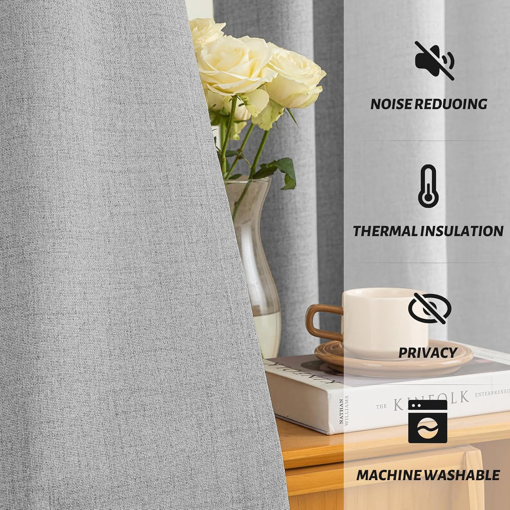 Yakamok Linen Dove Gray Curtains 100% Blackout 84 Inches Long, Room Darkening Textured Curtains for Living Room Thermal Grommet Bedroom Curt…
