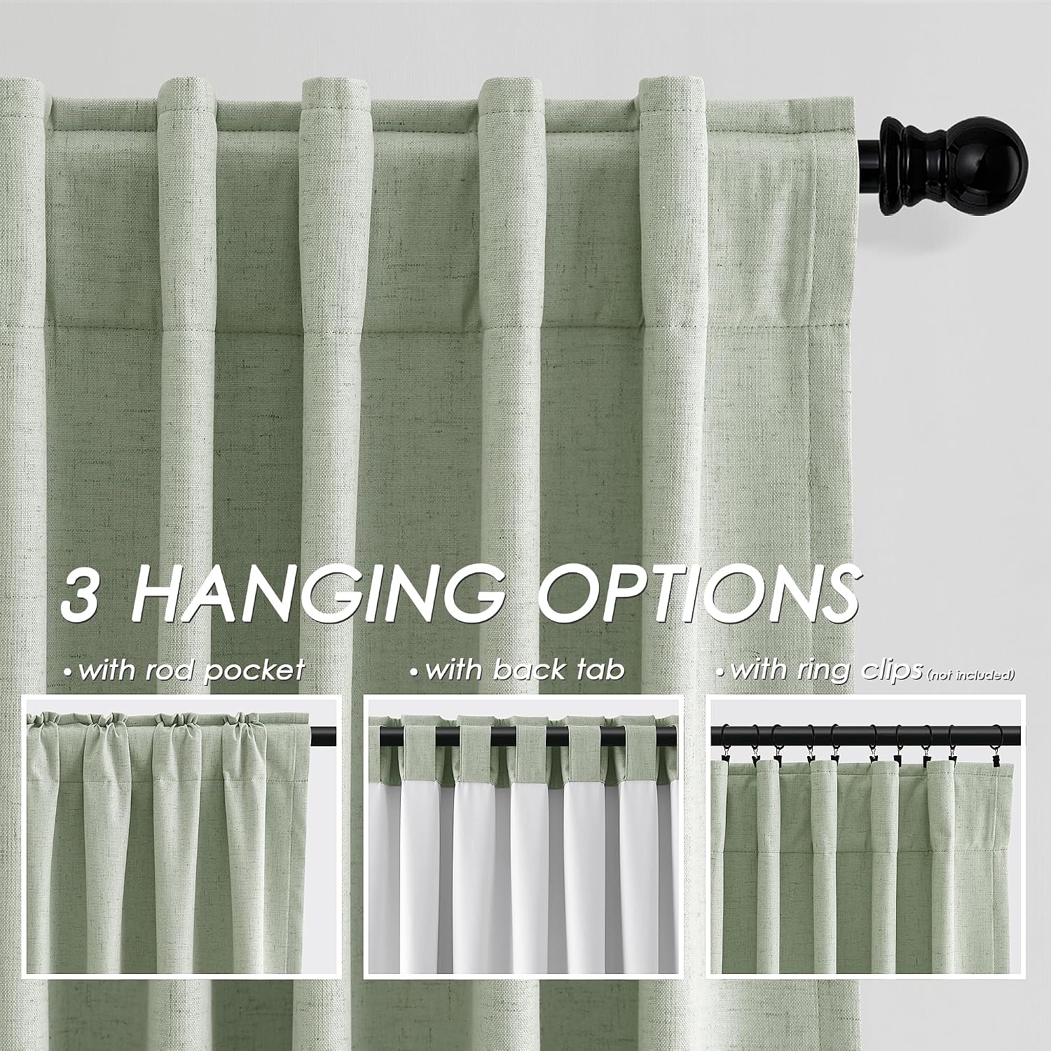 Nanspring Mist Sage 100% Blackout Linen Curtains for Bedroom 84 Inch Length 2 Panels Set Back Tab Thermal Insulated Boho Black Out Curtain…