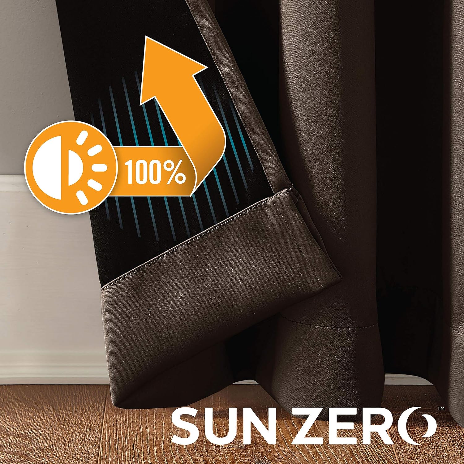 Sun Zero Nordic 2-pack Theater Grade Extreme 100% Blackout Grommet Curtain Panel Pair, 52" x 63", Cocoa Brown
