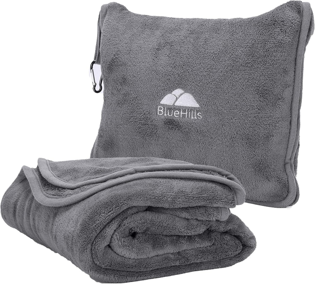 BlueHills Premium Soft Long Travel Blanket Pillow for Tall Airplane Flight Blanket Throw in Soft Bag case with Hand Luggage Belt &…