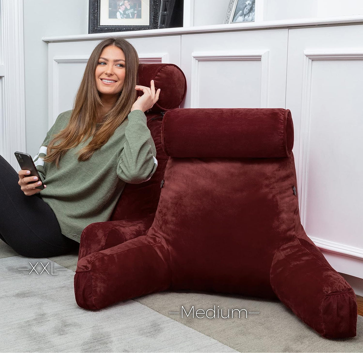 HusbandPillow Husband Pillow Medium Reading Pillow with Arms - 23" Backrest for Sitting Up in Bed - Firm Support Bed Rest Pillow for Adults…