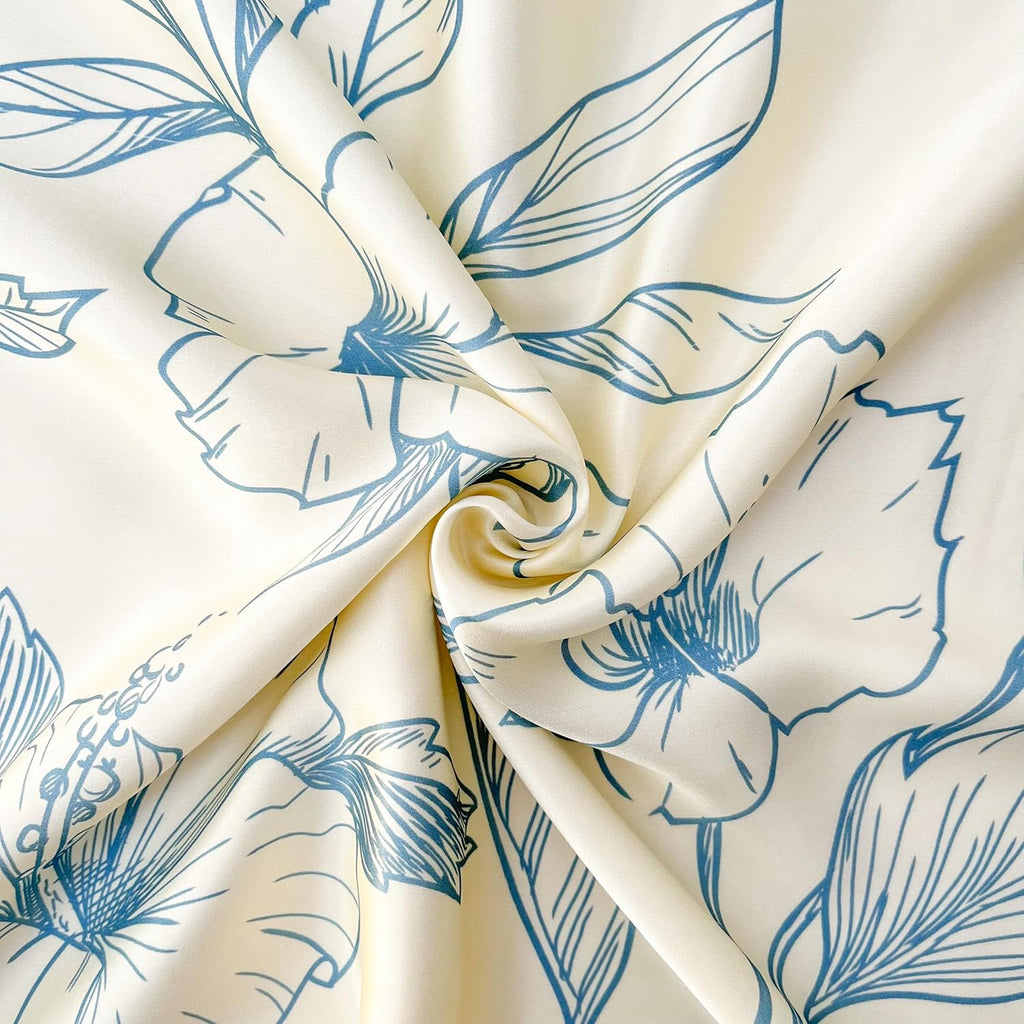 MANSPHIL King Size Silk Pillow Cases - Blue Floral Printed 22 Momme Mulberry Silk Top with Satin Underside Pillowcase for Hair and Skin…