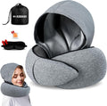 Travel Neck Pillows for Airplanes – Sleep Comfortably on Long Flights, Roadtrips, Home or Office. All-in-One Travel Sleep Kit with Hood…