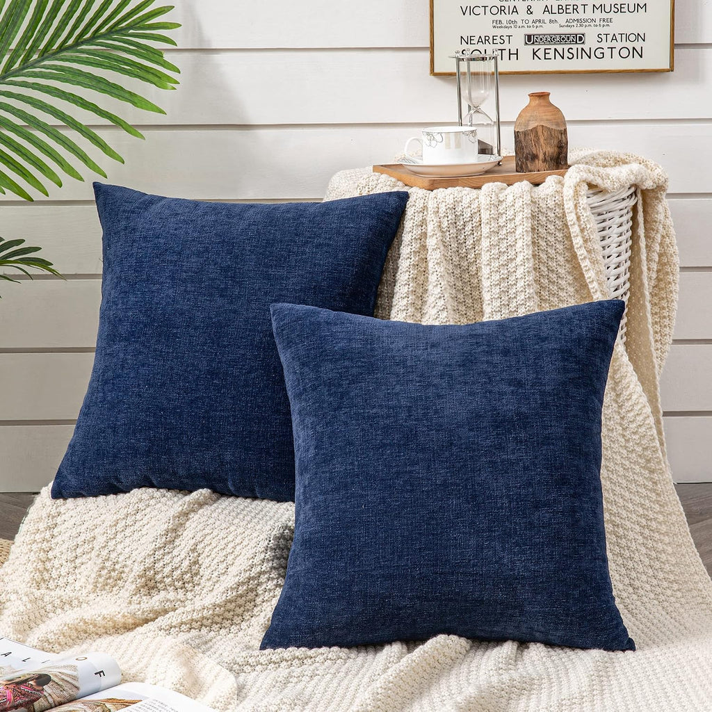 Gawamay Decorative Chenille Throw Pillow Covers 24x24 Inch Pack of 2, Soft Square Couch Pillow Cover for Sofa Cushion Living Room Bedroom S…