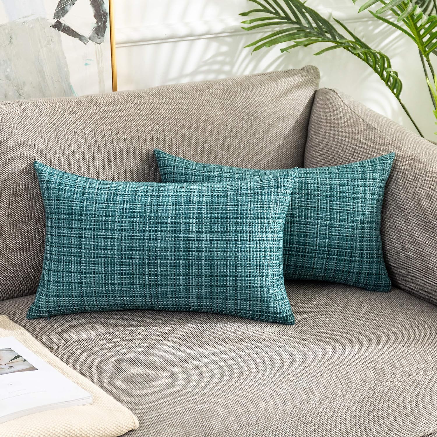 Kevin Textile Pack of 2 Decorative Outdoor Waterproof Throw Pillow Covers Lumbar Pillowcases Modern Cushion Cases for Patio Couch Bench…