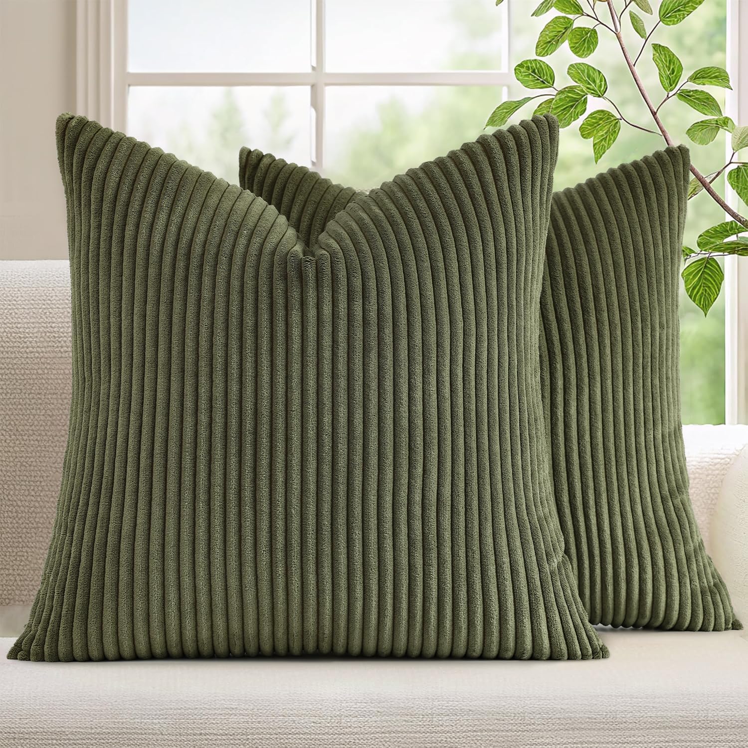 Mecatny Corduroy Summer Decorative Throw Pillow Covers 26x26 Set of 2 for Sofa Living Room, Soft Neutral Boho Couch Pillow Covers for…