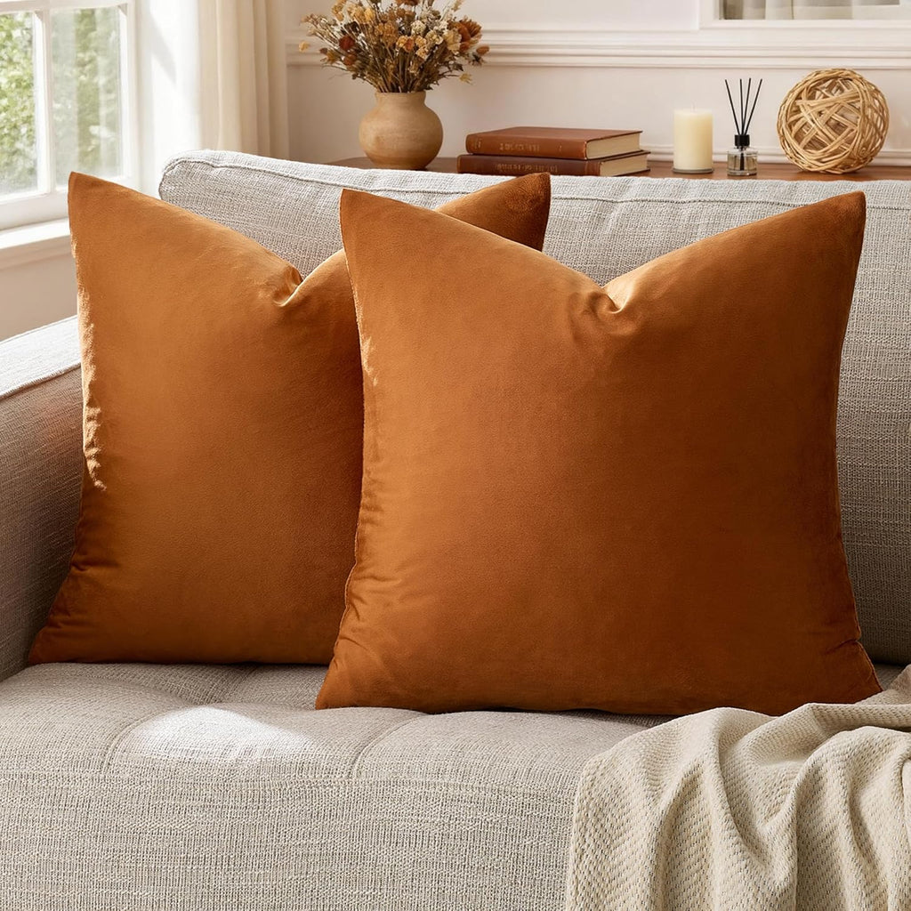 GIGIZAZAFocusingonhomedecoration GIGIZAZA 18x18 Pillow Covers Set of 2 Velvet Throw Pillows Decorative Dark Burnt Orange Covers for Couch S…