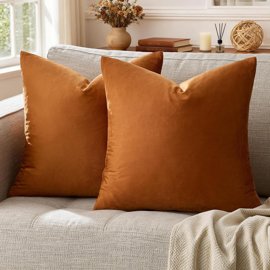 GIGIZAZAFocusingonhomedecoration GIGIZAZA Pack of 2 Throw Pillow Covers 26x26 Dark Burnt Orange Velvet Decorative Pillows Couch Sofa Covers…