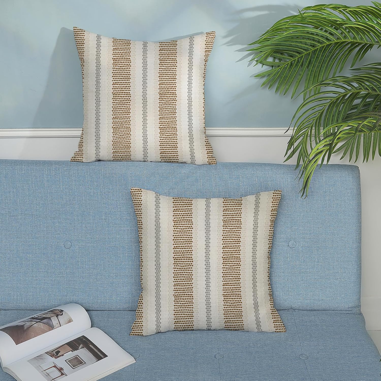 Brown Grey Gray Outdoor Pillow Covers 18x18 Set of 2 Boho Polka Dot Striped Throw Pillows Abstract Modern Geometry Decorative Pillow…