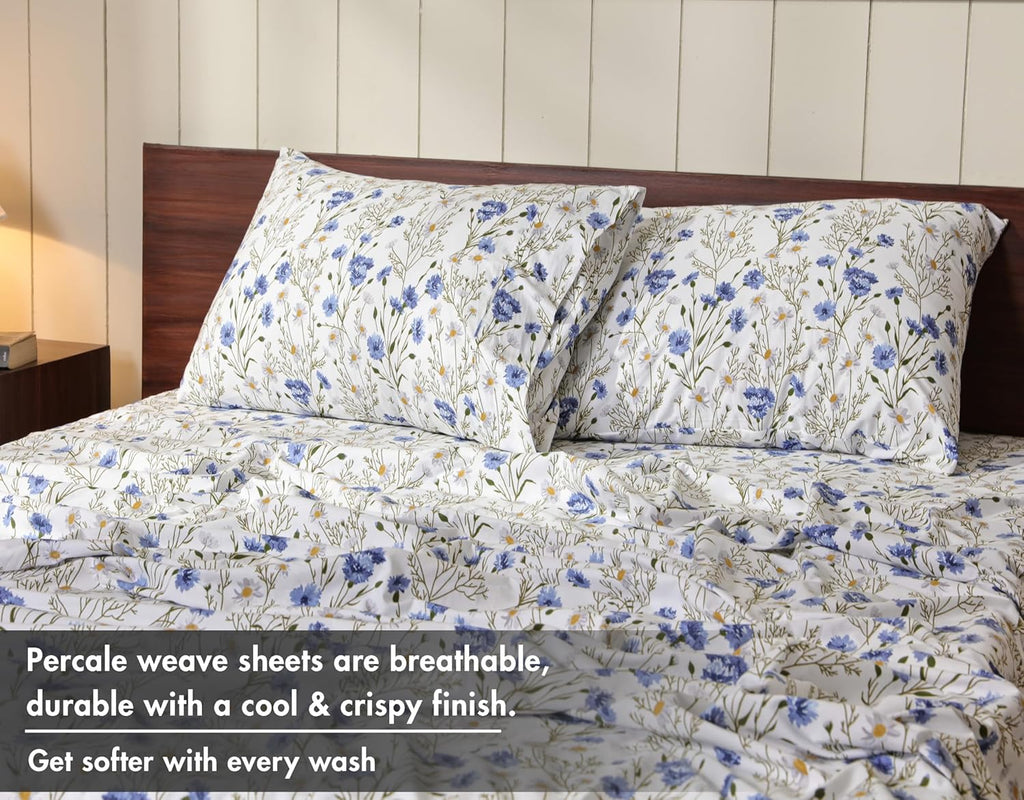 Ruvanti 100% Cotton Percale Sheets Split King Size – Crisp Cooling Bed Sheets for Hot Sleepers, Deep Pocket 16”, Soft Breathable & Durable…