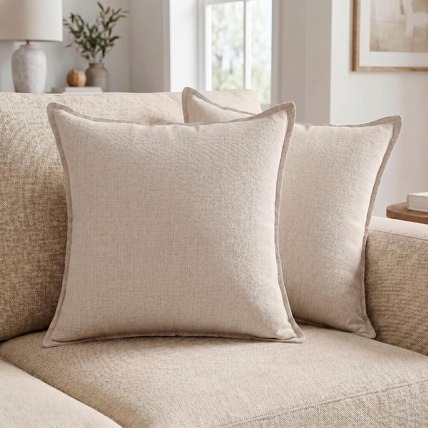 Symplora Cotton Linen Throw Pillow Covers Set of 2, Breathable Non Pilling Decorative Pillow Covers, Machine Washable Cushion Case for…