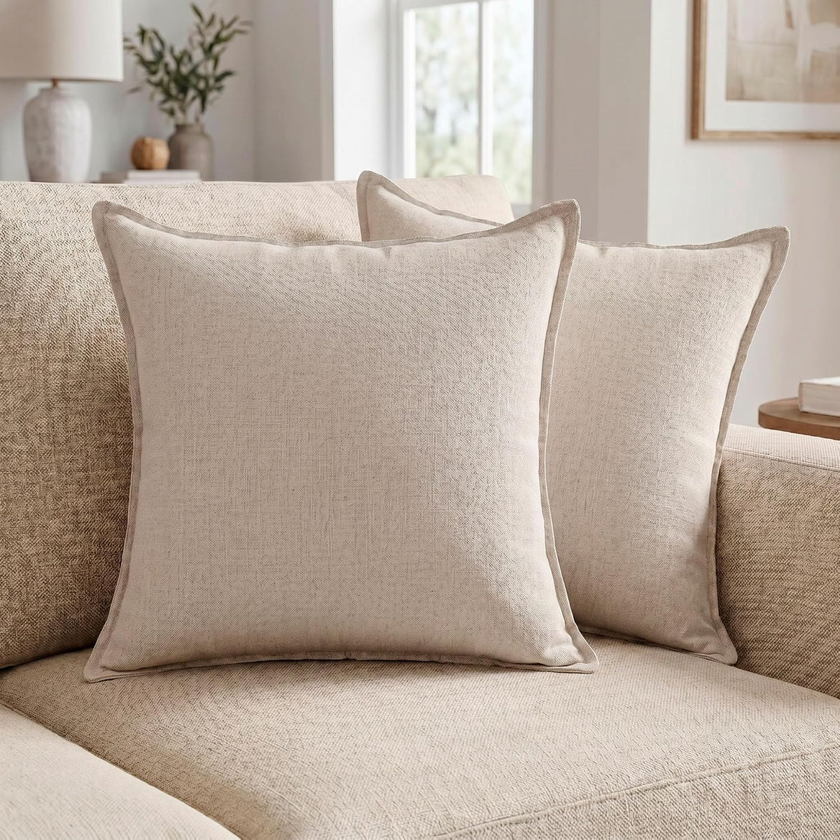 Symplora Cotton Linen Throw Pillow Covers Set of 2, Breathable Non Pilling Decorative Pillow Covers, Machine Washable Cushion Case for…