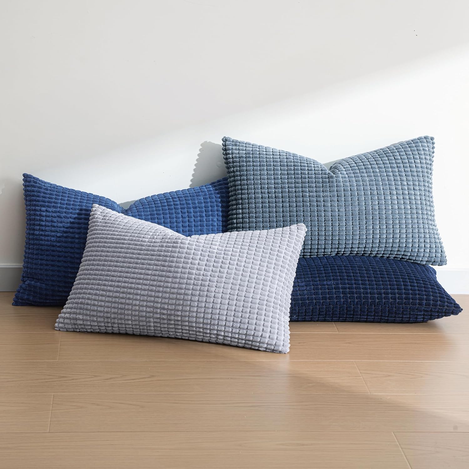 Miulee Blue Decorative Lumbar Pillow Covers 12x20 Inch Set of 4 Boho Western Farmhouse Home Decor Couch Throw Pillows Summer Coastal Cordur…