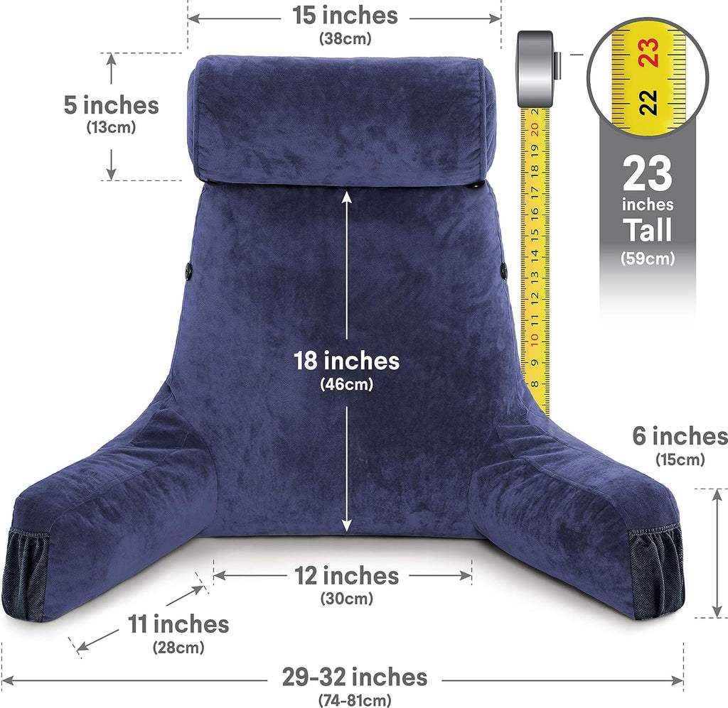 HusbandPillow Husband Pillow Medium Reading Pillow with Arms - 23" Backrest for Sitting Up in Bed - Firm Support Bed Rest Pillow for Adults…