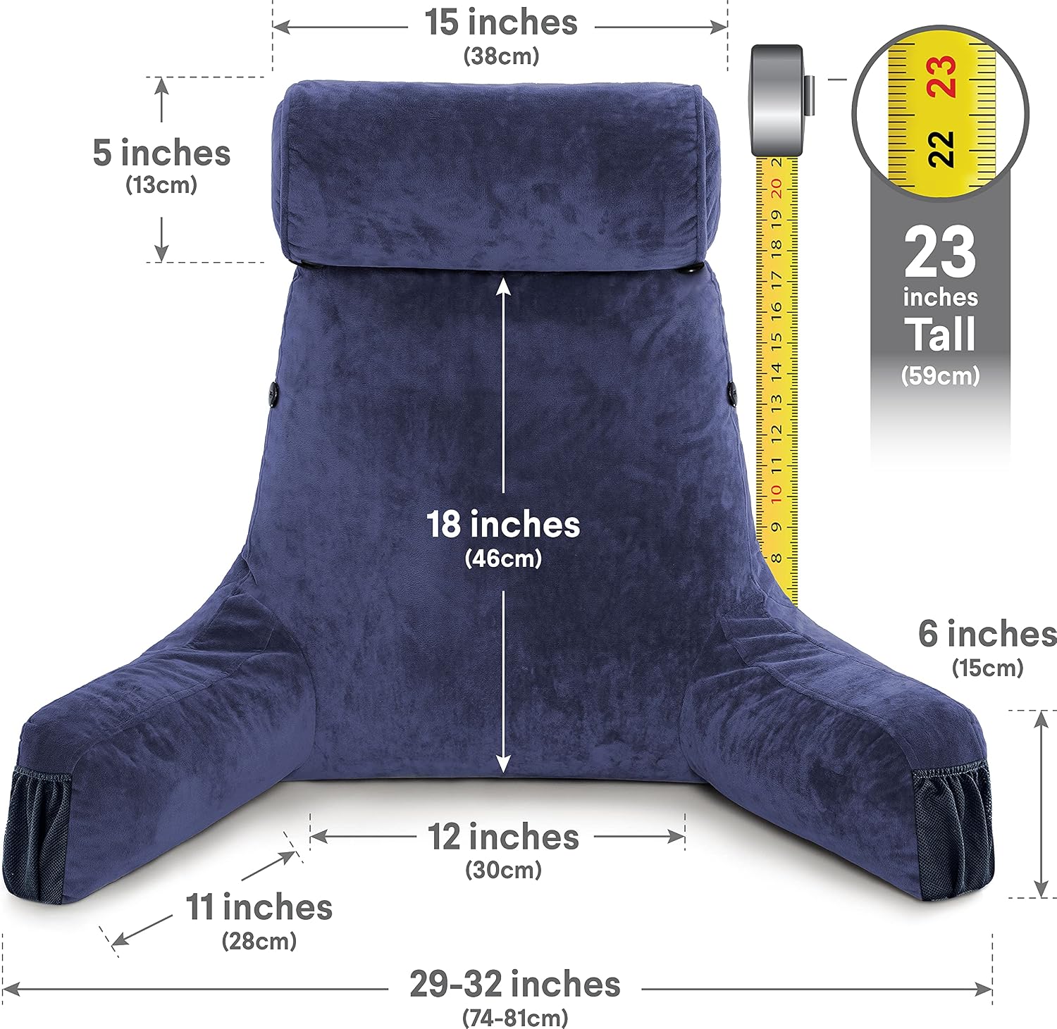 HusbandPillow Husband Pillow Medium Reading Pillow with Arms - 23" Backrest for Sitting Up in Bed - Firm Support Bed Rest Pillow for Adults…