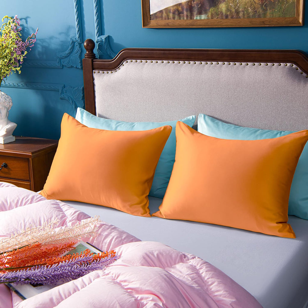 Ntbay Zippered Satin Pillow Cases for Hair and Skin, Luxury Queen Hidden Zipper Pillowcases Set of 2, 20x30 Inches, Orange 30 Inches