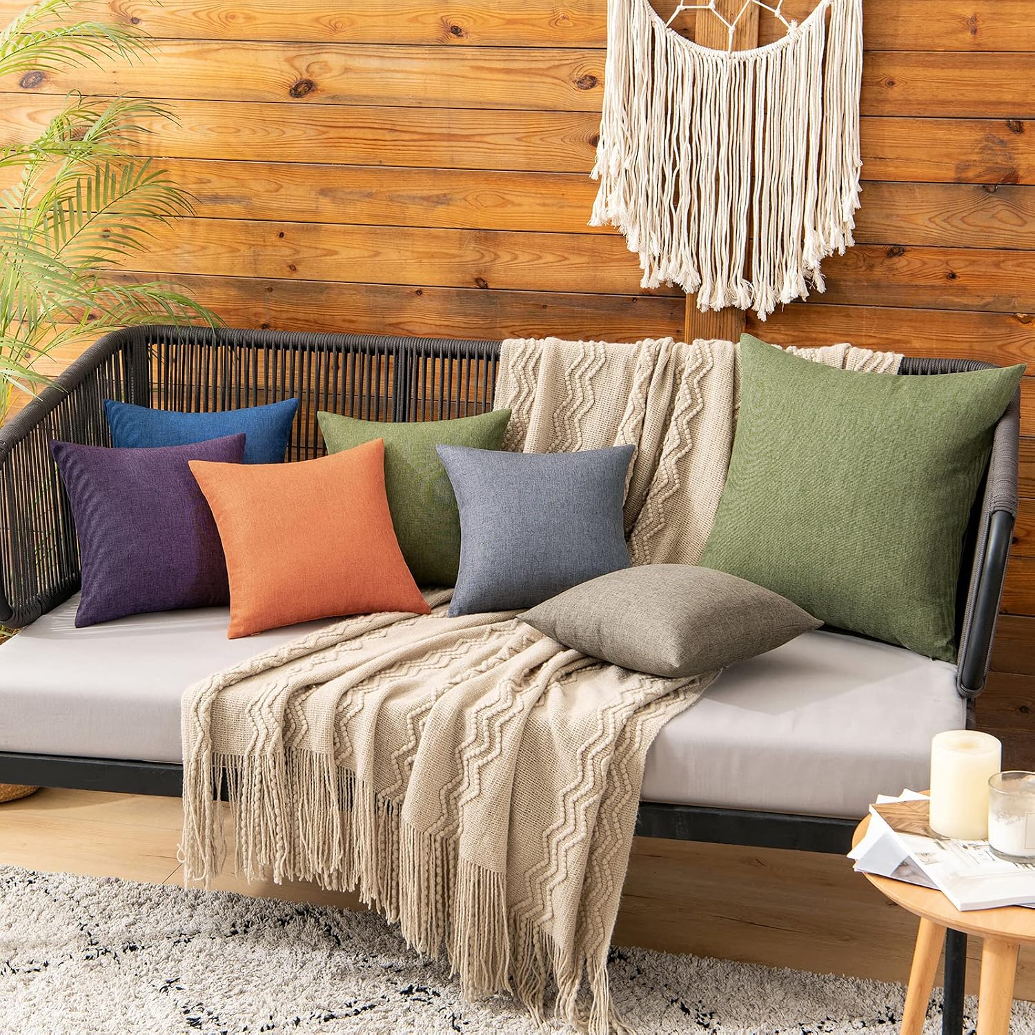 Miulee Pack of 2 Decorative Outdoor Solid Waterproof Throw Pillow Covers Faux Linen Garden Farmhouse Cushion Cases for Patio Tent Balcony C…